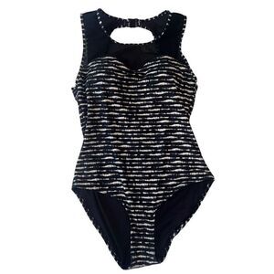 NIPTUCK SWIM Black & White Mesh One Piece Swimwear Size 12